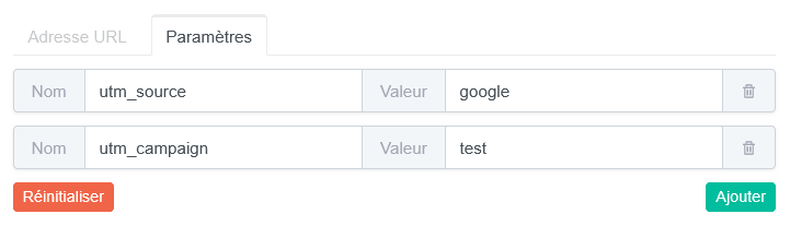 Paramètres de suivi